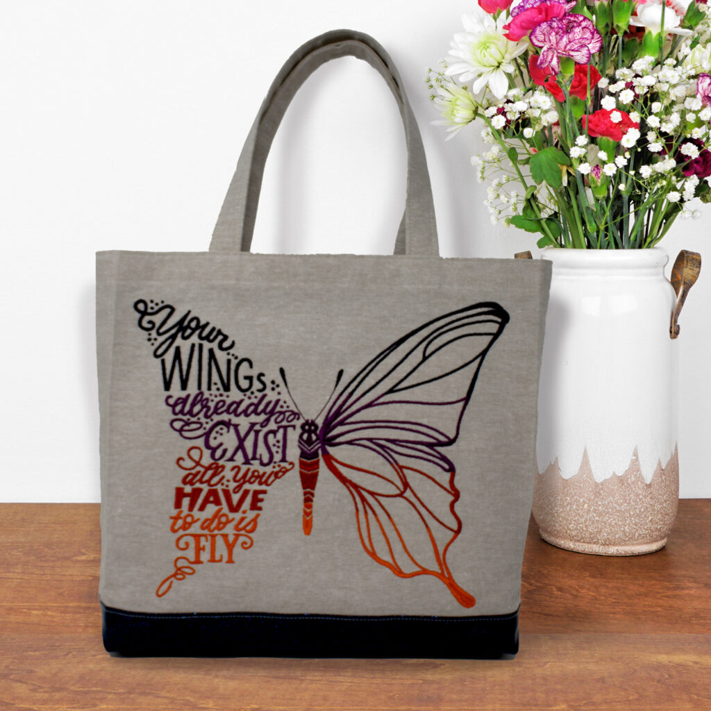 Butterfly Wings Machine Embroidery Tote Bag