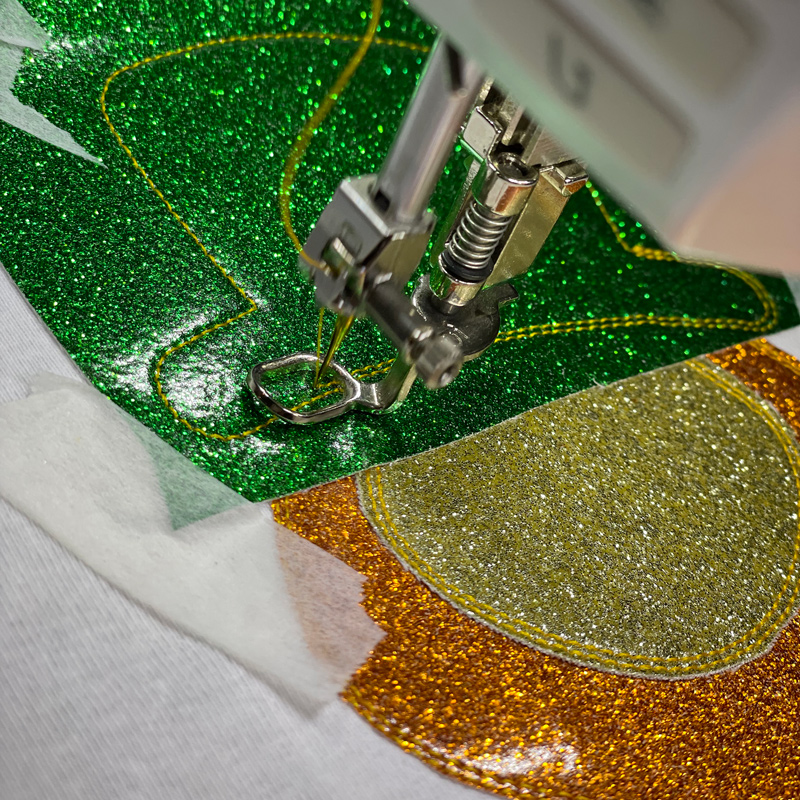 Leprechaun Applique T-Shirt green luxe sparkle vinyl stitching