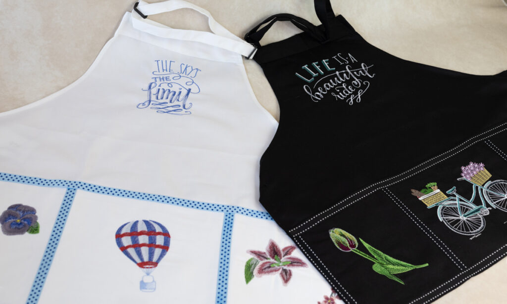 Springtime Garden Apron variations of machine embroidery project