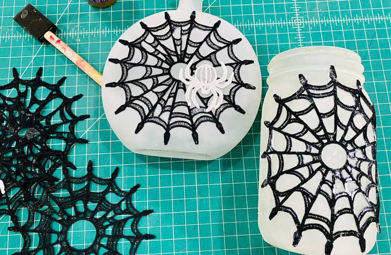 Spiderweb Lace Halloween Decor finish jars