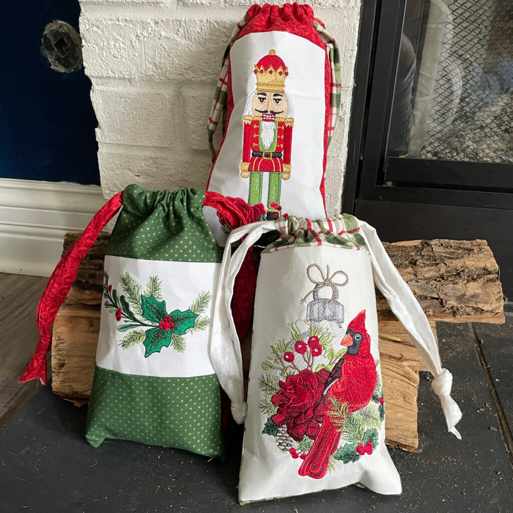 Holiday Drawstring Gift Bags finished bags