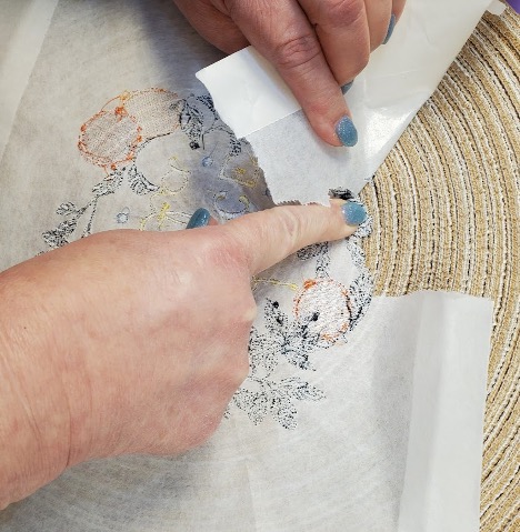 Embroidering on Woven Placemats tear away stabilstick