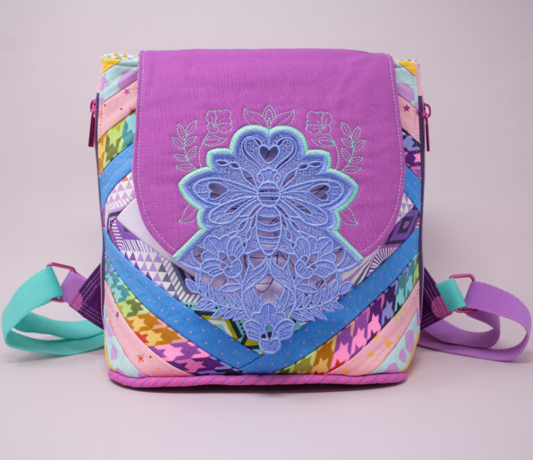 Embroidering Lace Corners on a Backpack